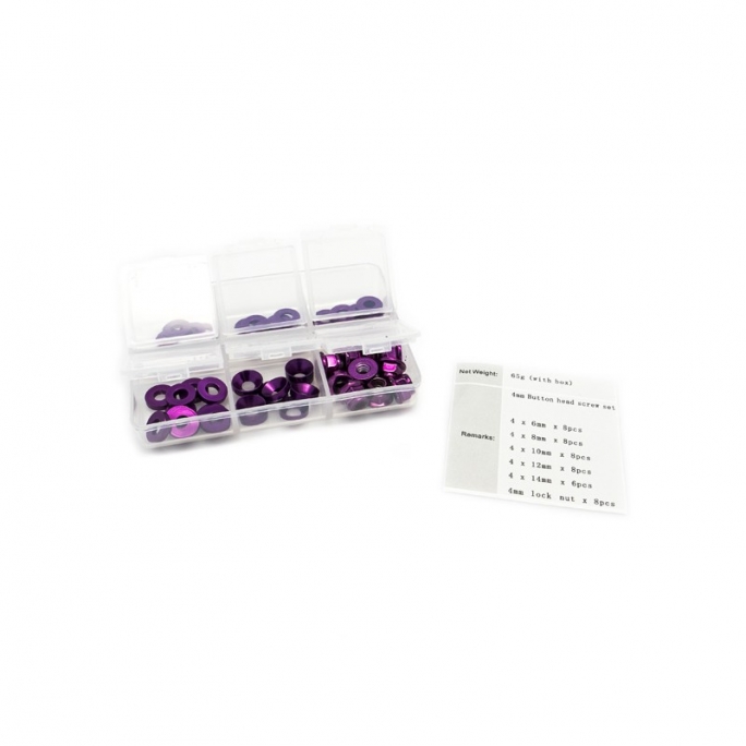 Set de 60 rondelles et écrous en Alu anodisé violet -  HOBBYTECH HT525010P