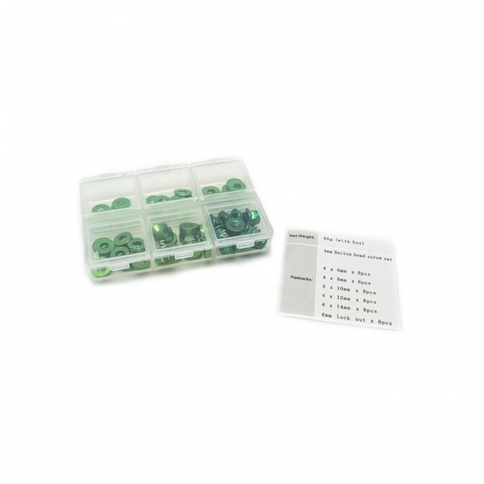 Set de 60 rondelles et écrous en Alu anodisé vert -  HOBBYTECH HT525010V