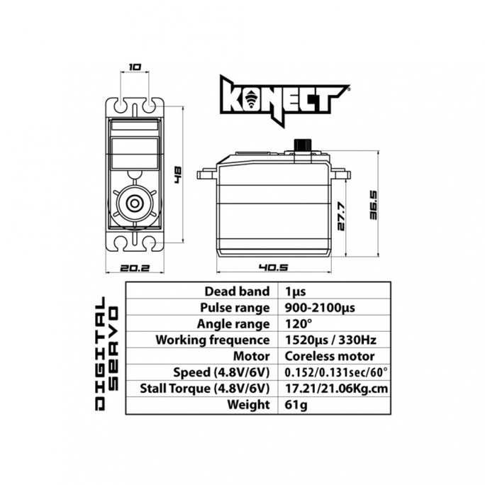 Servo digital 21KG-013S Série Racing -  KONECT KN2113LVRX