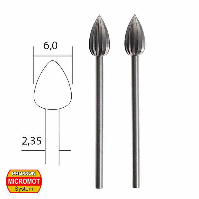 Embouts de fraise Flamme Ø6mm, "wolfram-vanadium" (x2) - PROXXON 28724