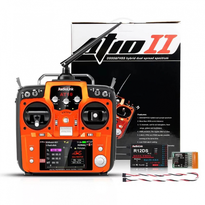 Radio AT10II, 2.4Ghz, 12 voies + R12DS + PRM-01 - RadioLink RDL-AT10II-SET