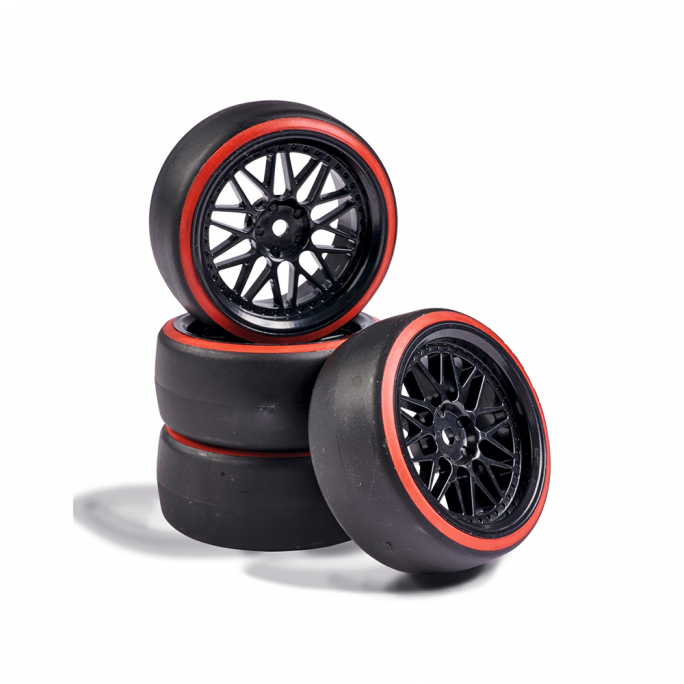 Set de 4 roues Drift, Noir & Rouge - CARSON 500900157 - 1/10