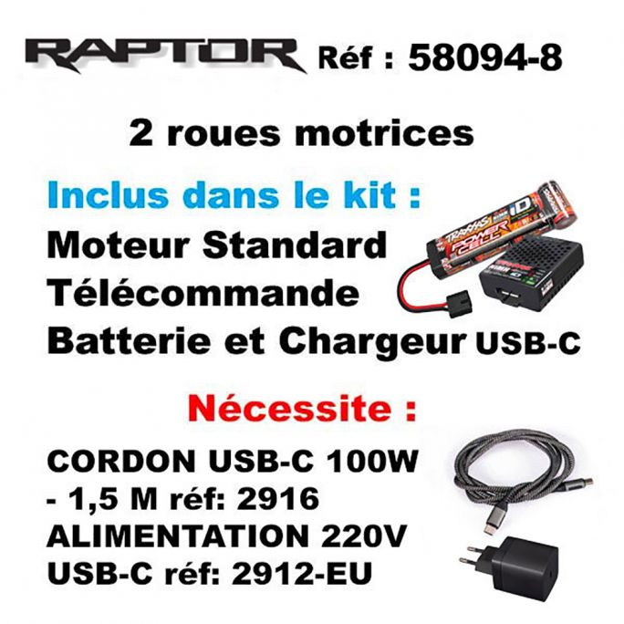 Ford Raptor F-150 Raptor Brushed FOX, RTR, avec accus/chargeur usb - TRAXXAS 58094-8-FOX - 1/10