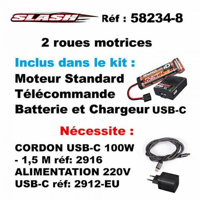 Slash 4x2 Brushed RTR avec accus/chargeur, Rouge - TRAXXAS 58234-8-RED - 1/10