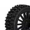 Roues Buggy, pneus 1/8 MAXI CROSS collés sur jantes noires a batons Hex.17mm - HOBBYTECH RACING HTR-T458B - 1/8